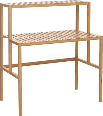 Hhg [nunca Usado] Estanter&iacute;a Para Plantas De Bamb&uacute; Hhg-380, Escalera Para Flores, Soporte Para Plantas, 2 Estantes, 100 X 90 X 50 Cm, Color Natural