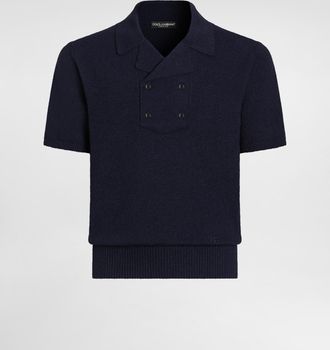 Dolce & Gabbana Cotton-linen Polo Shirt - Man Sweaters And Cardigans Blue 44