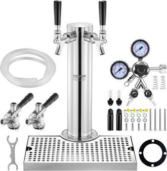 OEM Kegerator-turm-kit, Bier-umr&uuml;stsatz Mit 2 Zapfh&auml;hnen, Bier-turmspender Aus Edelstahl Mit Doppelmessger&auml;t W21.8-regler Und S-system-fasskupplung, Bier-