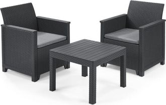 Keter Emma 2 Seater Balcony Bistro Dining Coffee Table Chair Set Graphite Grey
