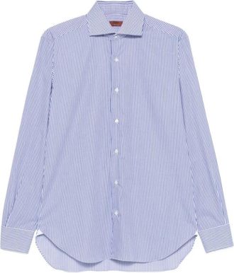Barba Gestreepte blouse met klassieke kraag - Heren - Casual Overhemden - Blauw - L - Katoen - Overhemden