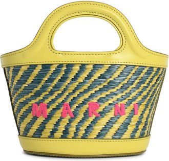 Marni Micro-Tasche Tropicalia aus gr&uuml;nem Lear- und Bast-Effektstoff
