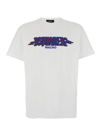 Dsquared2 White Crewneck T-shirt With Logo Print On The Front