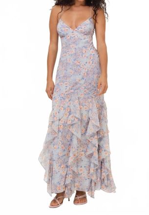 For Love & Lemons Elea Floral Maxi Dress In Blue