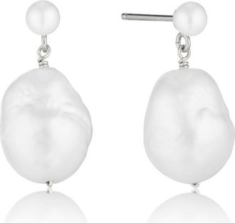 Lily & Roo Silver Large Double Baroque Pearl Drop Stud Earrings