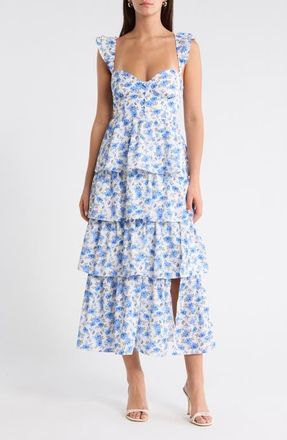 Sugarlips Covina Tiered Midi Dress in White-Blue at Nordstrom, Size X-Large