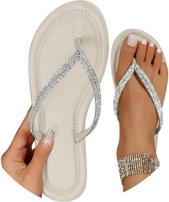 Generic Sparkly Flip Flops Black Flip Flops for Women Sparkly Sandals Womens Flat Diamante Sandals Rhinestone for Women Flat Toe Separator Glitter Rhinestones