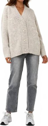 Esqualo Filippa Feather Embellished Cardigan Sweater In Light Sand