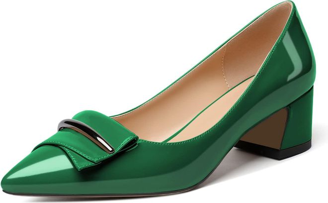 elashe Women Pointed Toe Pumps Mid Block Heels Business Formal Dress Shoes for Office Lady Green EU39 from 59.99 on Stylight