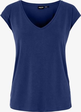 Pieces Womens Regular Fit V-Neck Knit T-Shirt - Navy - Size: 12