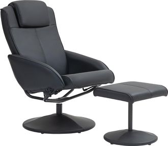 HOMCOM Swivel Armchair With Footstool And Adjustable Backrest Black | TJ Hughes
