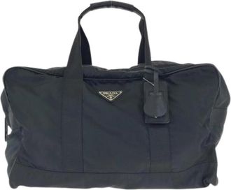 Prada Pre-owned Tessuto Saffiano Boston Bag - unisex - Vintage Weekendtas - Zwart - ONE Size - Leer - Vintage