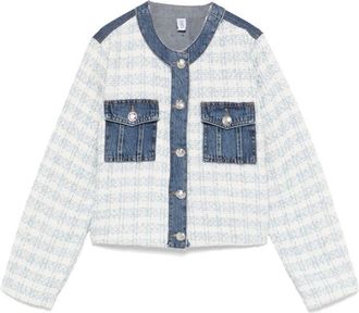 Liu Jo Cropped Blue Jacket With Textured Fabric Blend