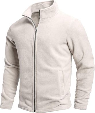 Generic Mens Casual Soft Coat with Pockets Full Zip Lightweight Warm Fleece Winter Jackets Beige Large