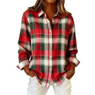 Generic Checked Shirt Womens Plaid Shirt Casual Long Sleeve Flannel Shirts Ladies Cowboy Boyfriend Shacket Jackets Basic Blouse Tops Soft Comforty Daily Wear 