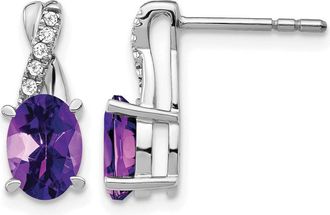 Diamond2Deal 14k White Gold Amethyst and Diamond Earrings