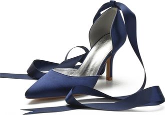 Miyoopark Women Shoes Heels for Wedding Closed Pointed Toe Evening Pumps Shoes M519 Dark Blue UK 6.5