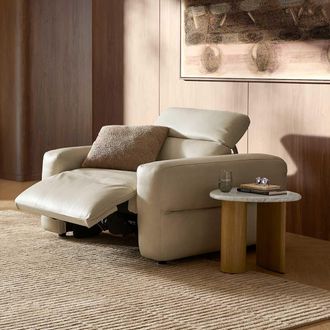 Castlery Leather Slim Arm Power Recliner Armchair with Hidden Recliner Controls - White | Jaron by Castlery