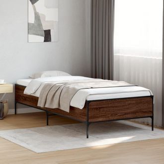vidaXL Estructura Cama Madera Ingenier&iacute;a Metal Marr&oacute;n Roble 90x190 Cm Vidaxl