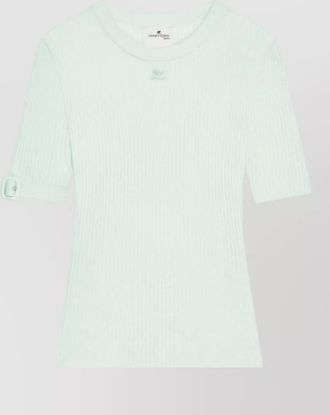 Courr&egrave;ges short sleeve rib knit top buckle detail