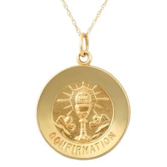 Pompeii3 14k Yellow Gold Confirmation Medal Pendant 1 Tall 2.5 Grams