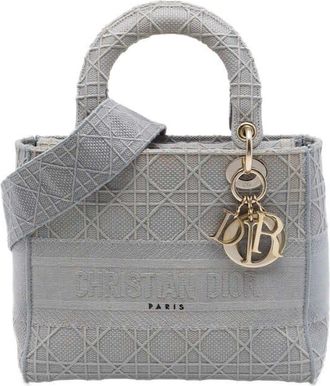 Dior Pre-owned Dior Medium Embroidered Canvas Cannage Lady D Lite Satchel Ladies U16Z1JU562NKGDCW