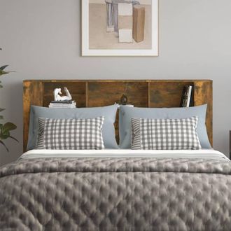 Berkfield Home Headboard Cabinet Smoked Oak 180x18.5x104.5 cm in Brown