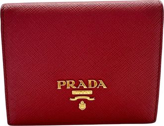 Prada Red Color Saffiano Wallet (Bi-Fold) (Pre-Owned)
