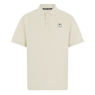 Palm Angels Polo Shirts, male, White, Size: XL Curved Logo Polo