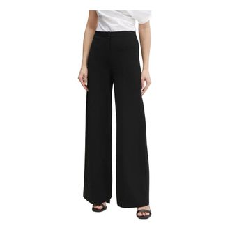Theory Broeken, Dames, Zwart, L, Linnen, Wide Leg High-Rise Seam Detail Broeken