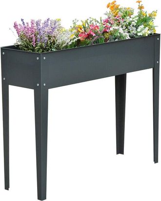 OUTSUNNY Jardinera Elevada Rectangular Con 3 Orificios De Drenaje Para Planta Flores Gris