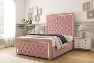 Comfort Beds Sofia Gold Plush Bed Frame With Mattress-50 Upholstered in Pink | Size: Single