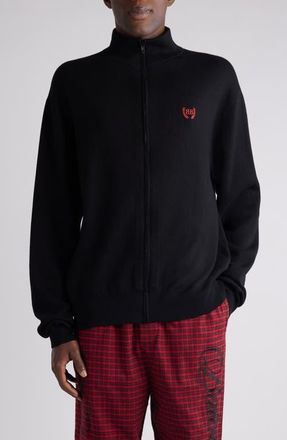 Balenciaga Cotton Blend Zip Cardigan in 1000 Black at Nordstrom, Size X-Large