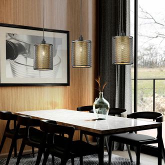 Wofi Leuchten Lampada a sospensione, 3 fiamme, lampada a sospensione, nera, lampada da sala da pranzo, regolabile in altezza, metallo color oro, 3 prese E14, LxPxH