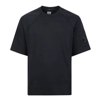 C.P. Company T-Shirts, male, Blue, Size: L Light Fleece Short Sleeve Sweatshirt