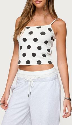 Edikted Lynne Polka Dot Cotton Camisole in White at Nordstrom, Size X-Large