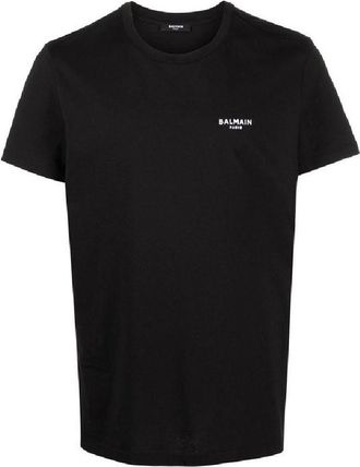 Balmain Small Flock Logo Print T Shirt, Size Medium