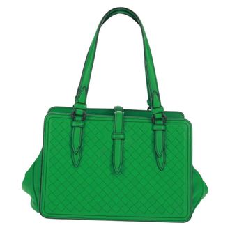 Bottega Veneta Intrecciato Leather Green Leather Handbag (Pre-Owned)