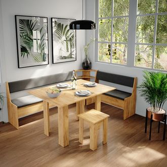 Vicco Conjunto Con Banco Esquinero Roman, Roble Dorado, 210 X 41.5 Cm Con Mesa