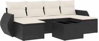 vidaXL Vidaxl - Set De Comedor De Jard&iacute;n 7 Pzas Y Cojines Rat&aacute;n Sint&eacute;tico Negro