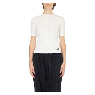 Yohji Yamamoto Tops, Dames, Wit, M, Katoen, Fitted T-shirt met korte mouwen