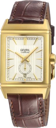 Gevril Group Mens Time Square 316L Stainless Steel IPYG Case, White Dial, Black Handmade Italian Leather Strap. - Brown - One Size