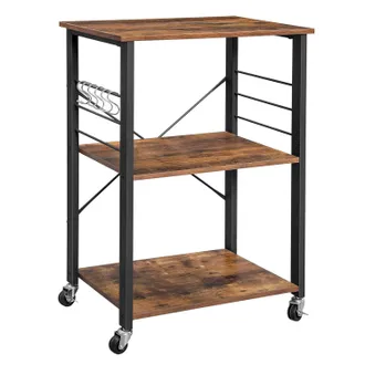 Vasagle Estanter&iacute;a De Cocina Con Ruedas, Carro De Comida Con 3 Estantes, Estanter&iacute;a Para Microondas, Para Mini Horno, Marco De Metal Con 6 Ganchos, Dise&ntilde;o Ind