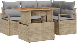 vidaXL Conjunto De Sof&aacute; De Jard&iacute;n 5 Pcs Beige Polirat&aacute;n Vidaxl