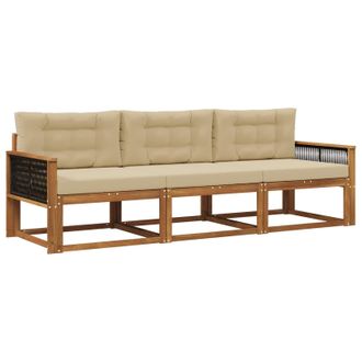 vidaXL Conjunto De Sof&aacute;s De Exterior Con Coj&iacute;n 3 Pcs Natural Y Beige Vidaxl