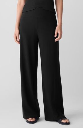 Eileen Fisher High Waist Jersey Wide Leg Pants in Black at Nordstrom, Size X-Large