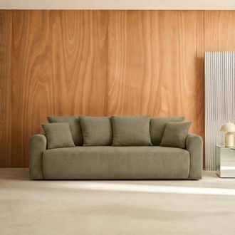 Sweeek Sof&aacute; cama de pana acanalada con almacenamiento, 3 plazas, verde kaki