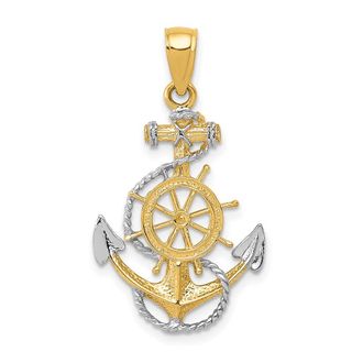 Diamond2Deal 10k Yellow Gold Rhodium Anchor Rope Pendant