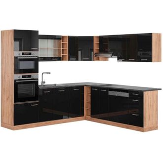 Vicco Cocina Esquinera R-line, Roble Negro/dorado De Alto Brillo, 237 X 247 Cm, Et Antracita