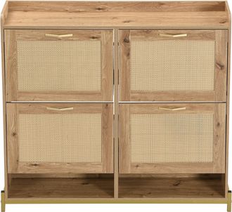 STILVORA Mueble Zapatero Con 4 Puertas Y Estante Superior, Estructura Met&aacute;lica, Estilo Natural, En Mdf, Madera, 108,5&times;24&times;100 Cm